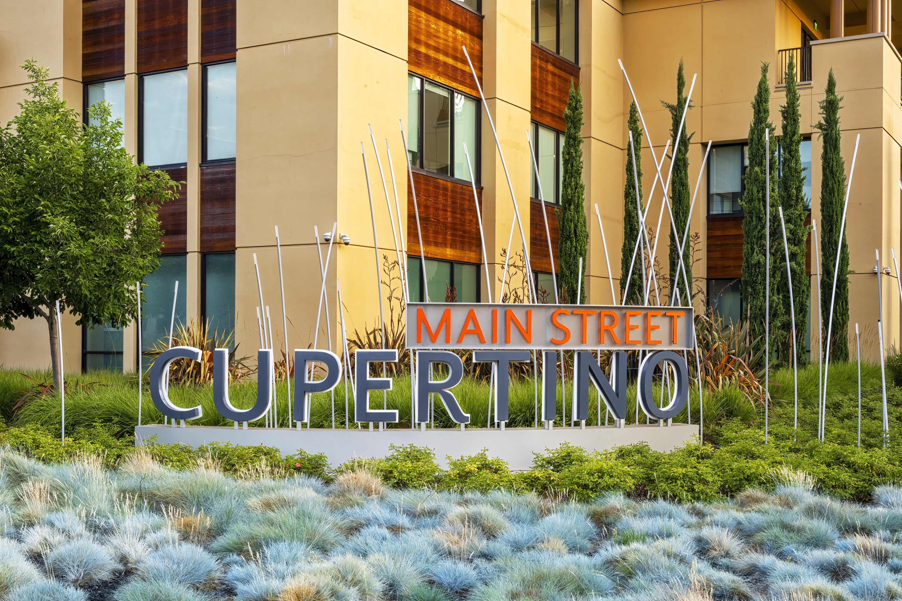 Main Street Cupertino sign at the outdoor shopping and dining district