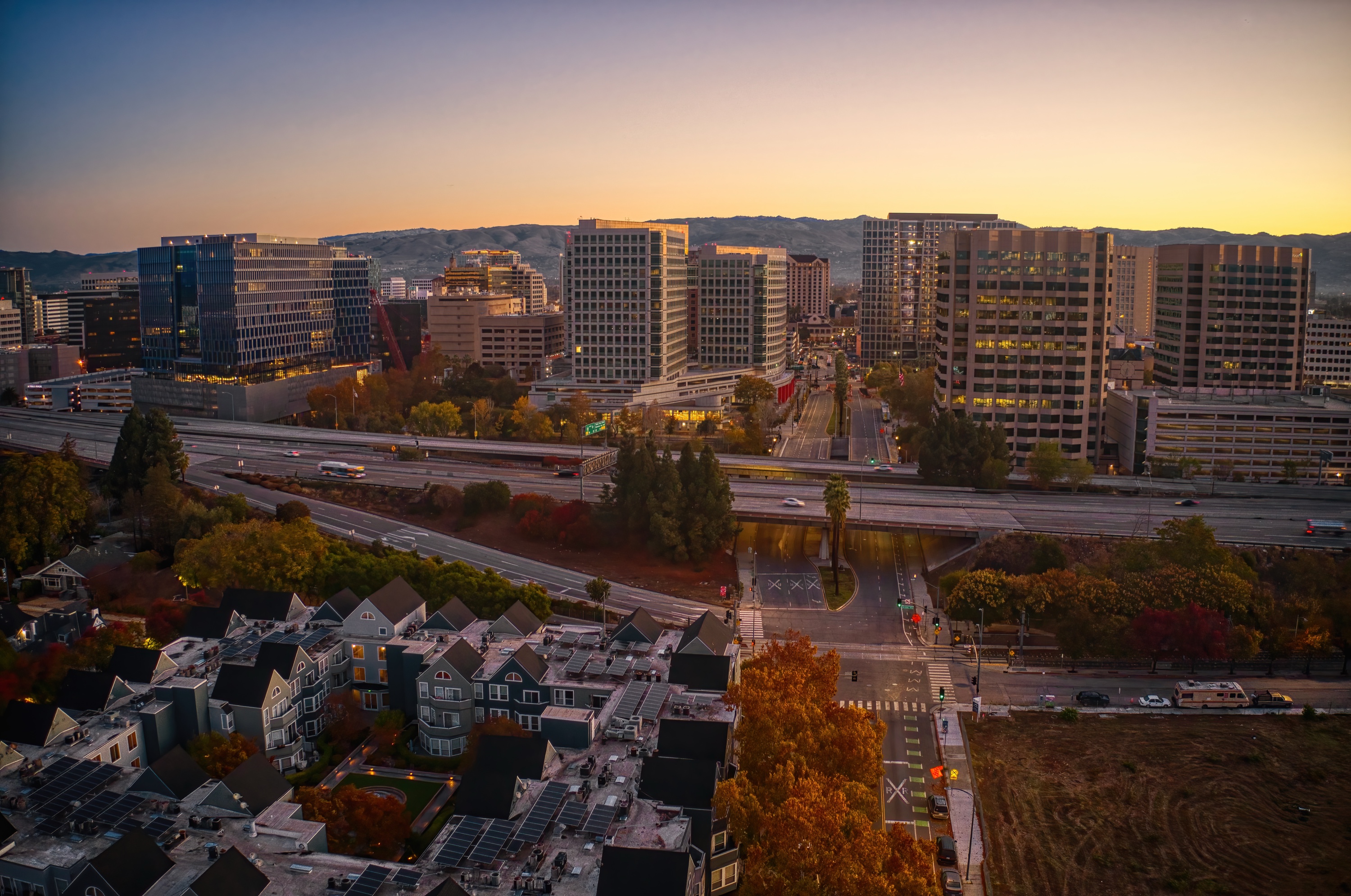 Aerial view of San Jose, California at sunrise