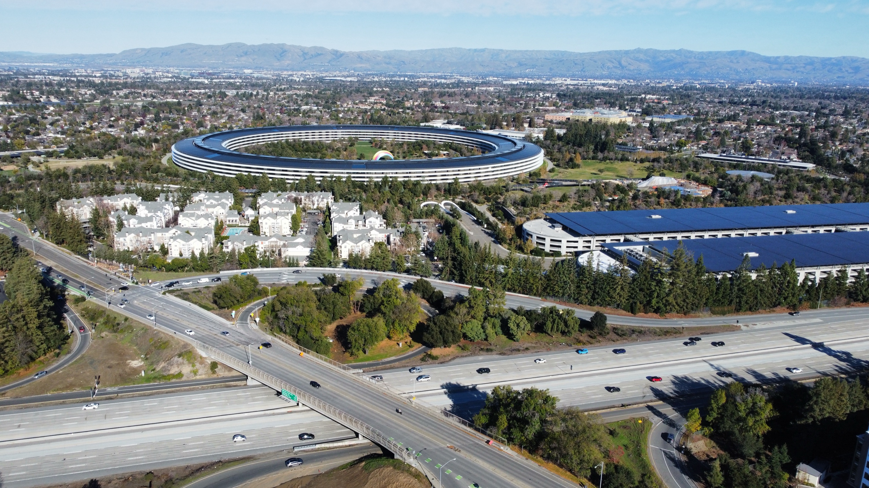 Aerial view of Apple Park and surrounding Cupertino development