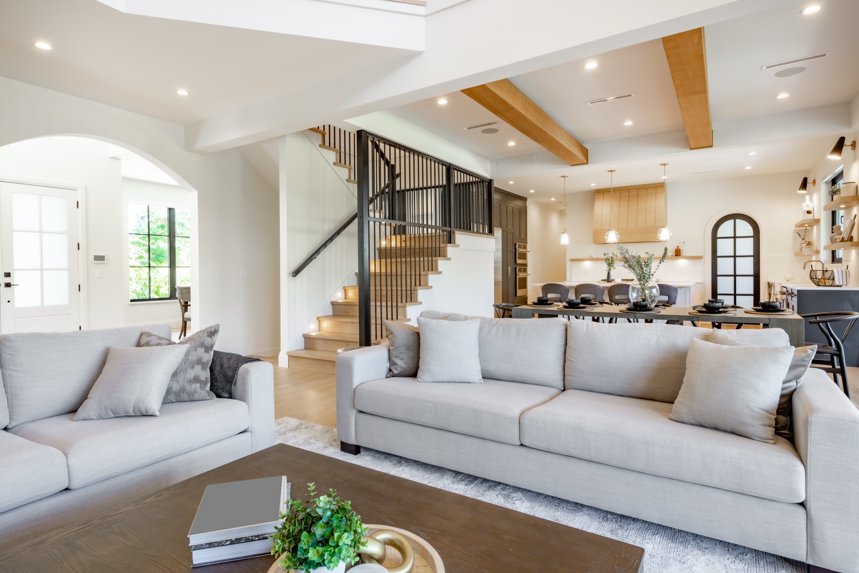 Professionally staged open-concept living room in a Silicon Valley luxury home