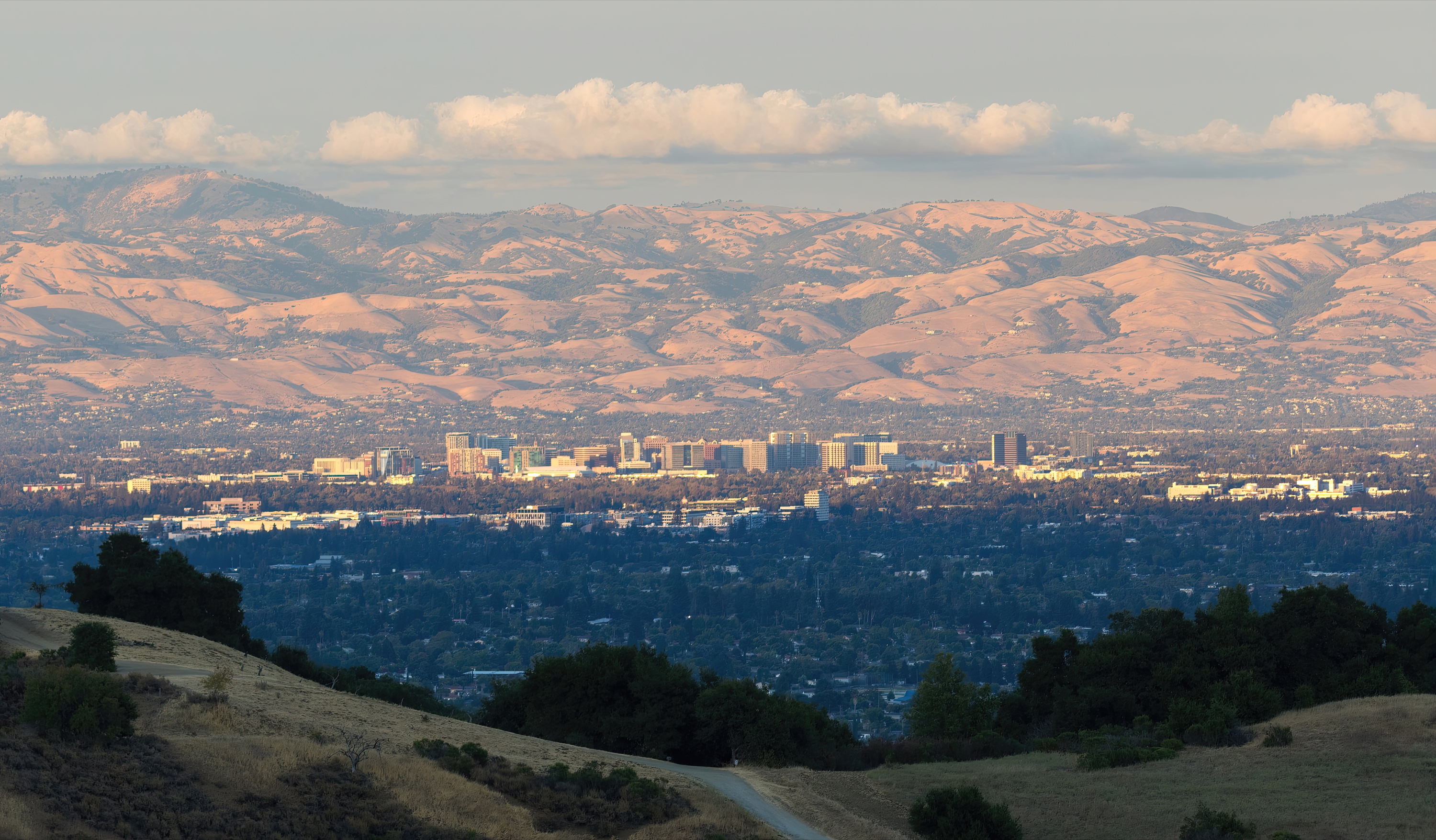 Sunset over downtown San Jose from the hills above Silicon Valley