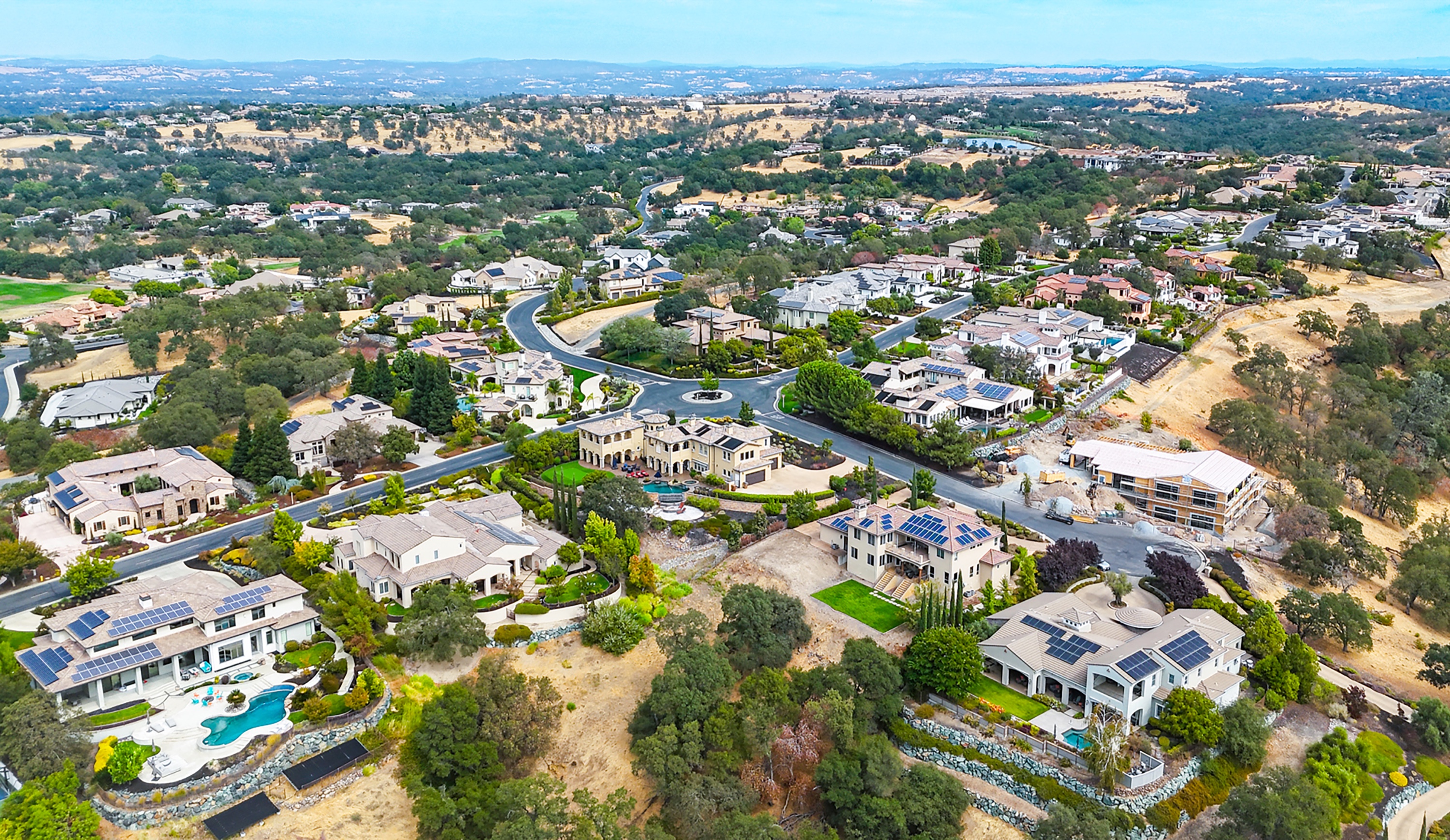 Aerial view of luxury California neighborhood &mdash; Silicon Valley drone marketing shot
